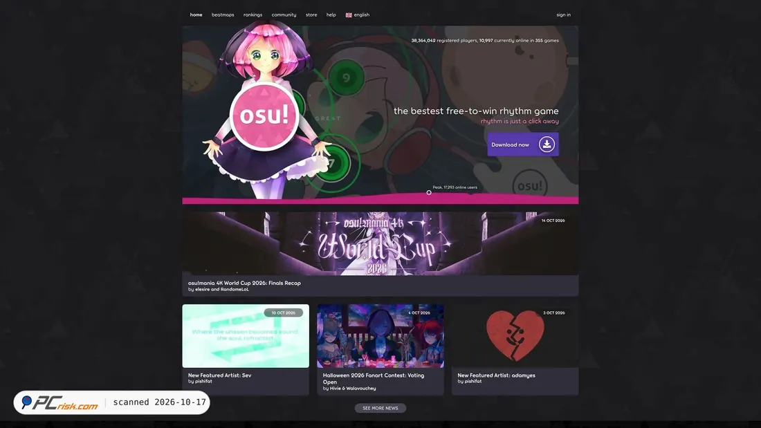 Captura de ecrã de osu.ppy.sh
