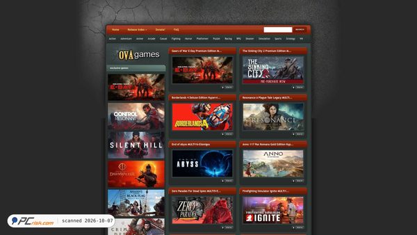 Screenshot van ovagames.com