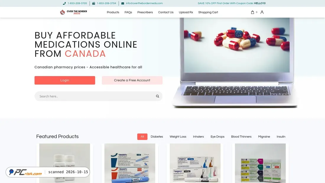 Captura de ecrã de overthebordermeds.com