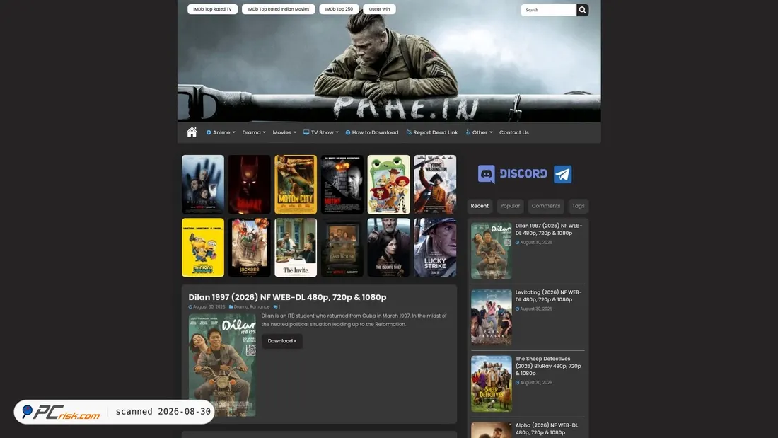 Screenshot von pahe.in