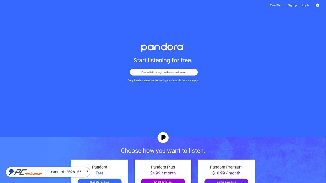 Screenshot di pandora.com