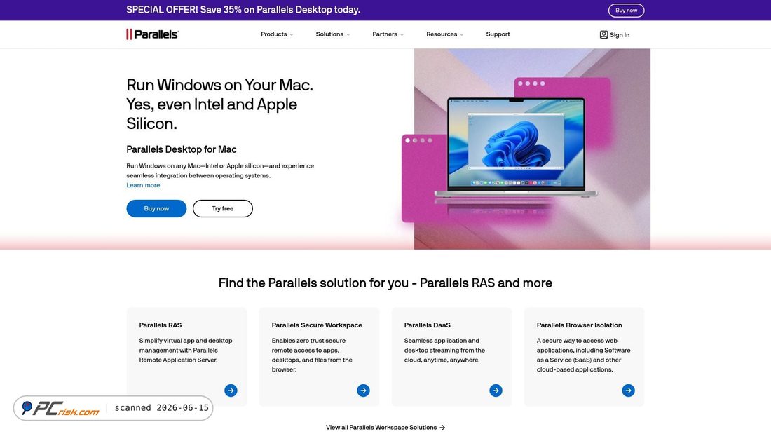 Screenshot of parallels.com