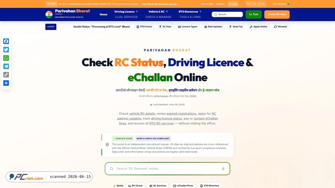 Screenshot di parivahanbharat.com