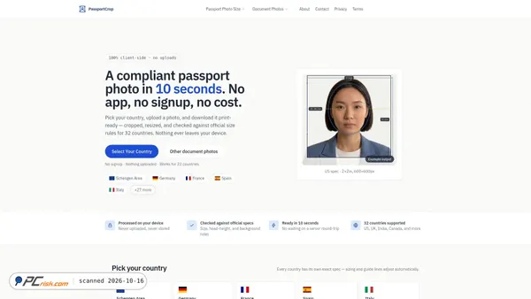 Captura de ecrã de passportcrop.com