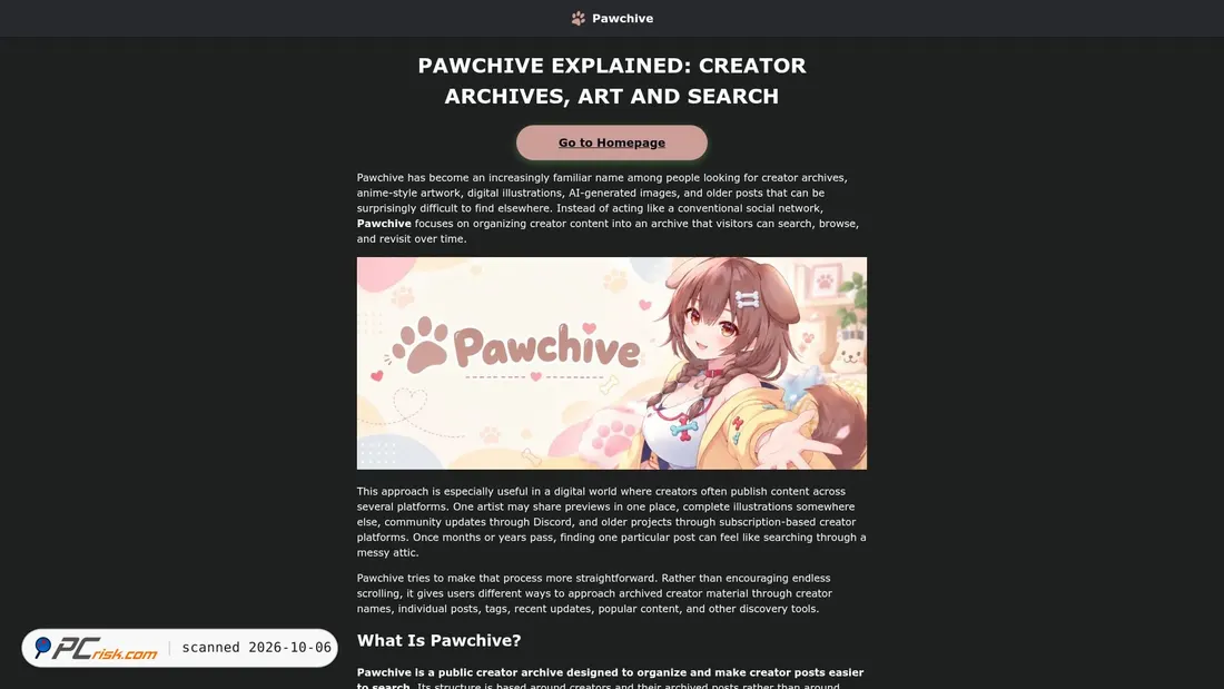 Captura de ecrã de pawchive.co