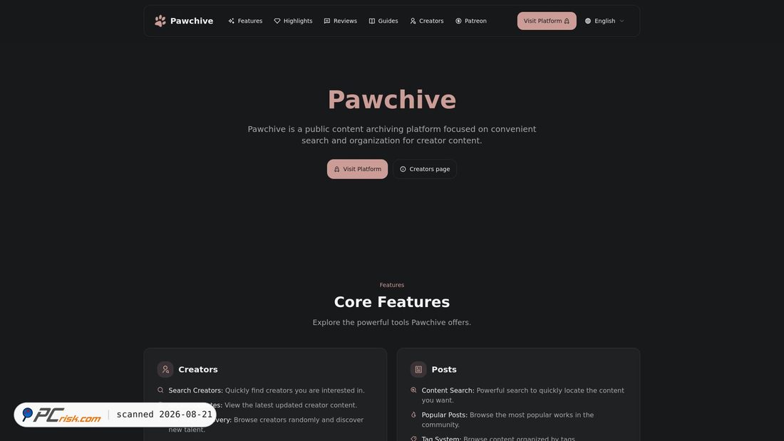 Screenshot of pawchive.org
