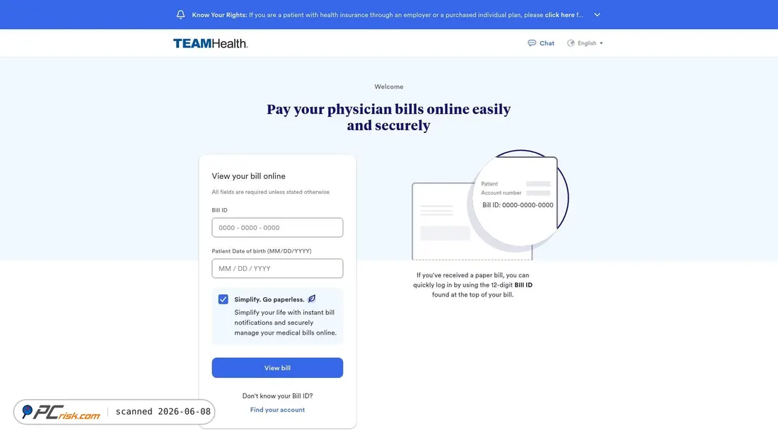Screenshot di pay.teamhealth.com