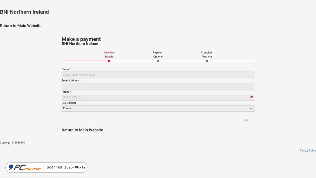 Screenshot of payment.bninorthernireland.co.uk