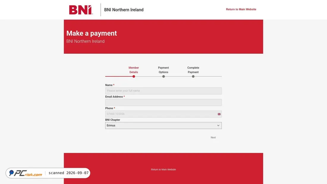 Zrzut ekranu payment.bninorthernireland.co.uk