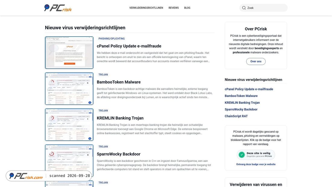 Screenshot of pcrisk.nl