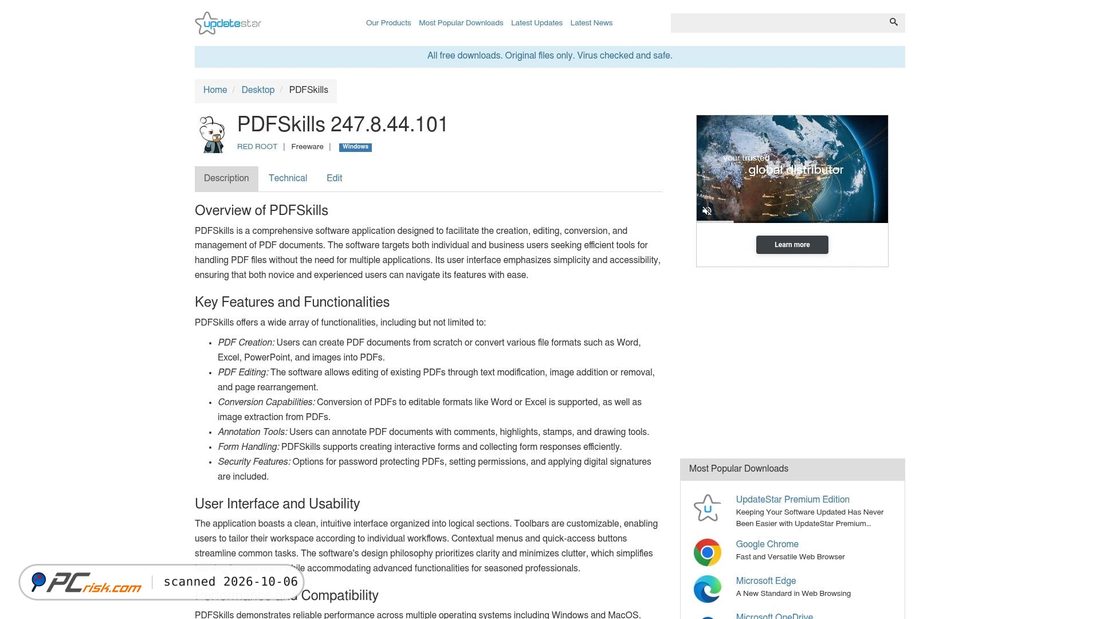 Captura de ecrã de pdfskills.updatestar.com