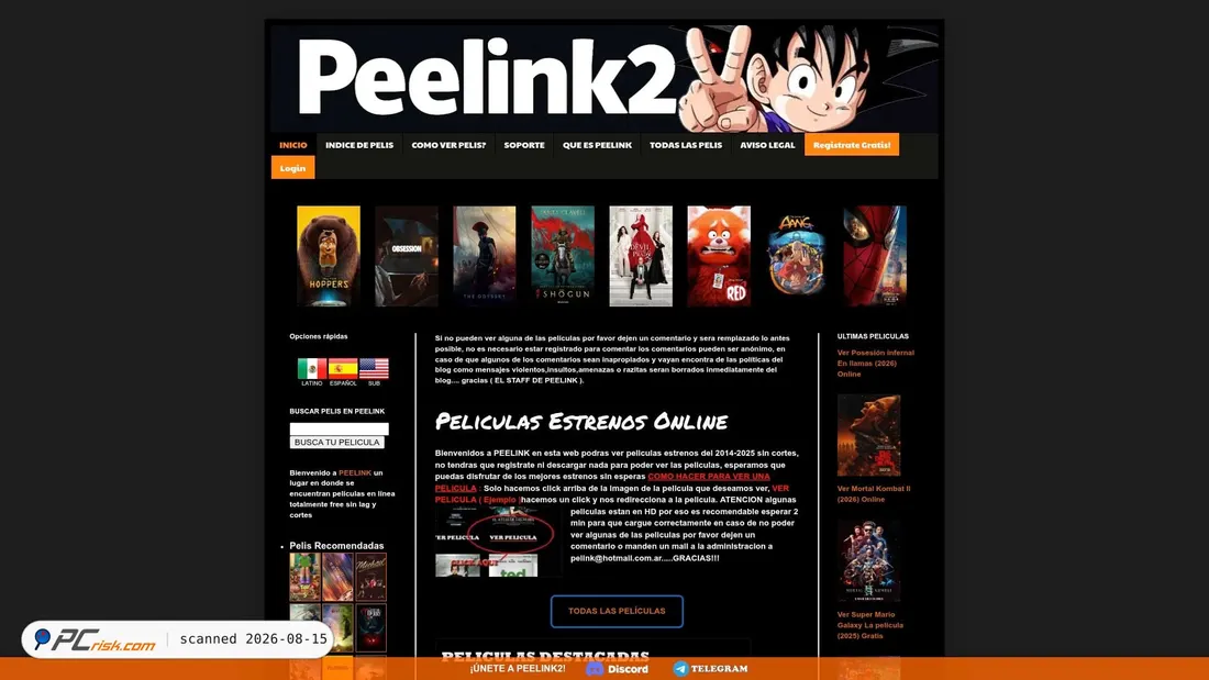 Captura de pantalla de peelink2.com