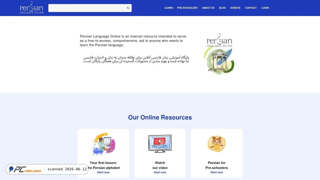 Screenshot di persianlanguageonline.com