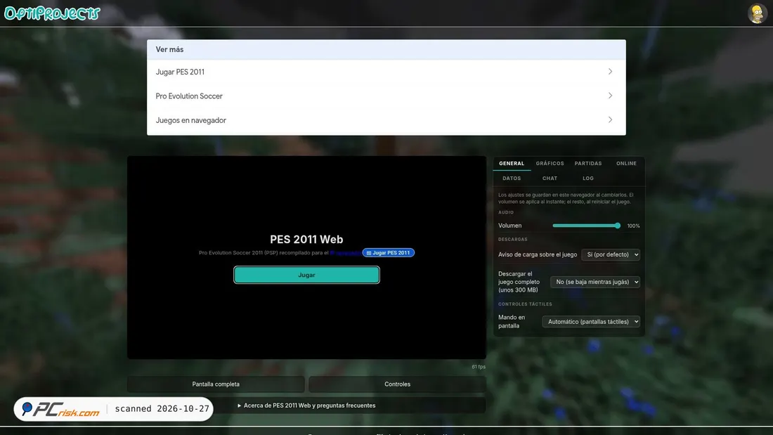 Screenshot of pes11.optijuegos.net