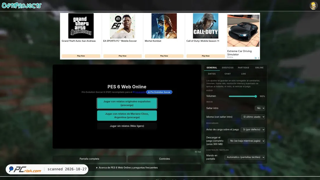 Screenshot of pes6.optijuegos.net