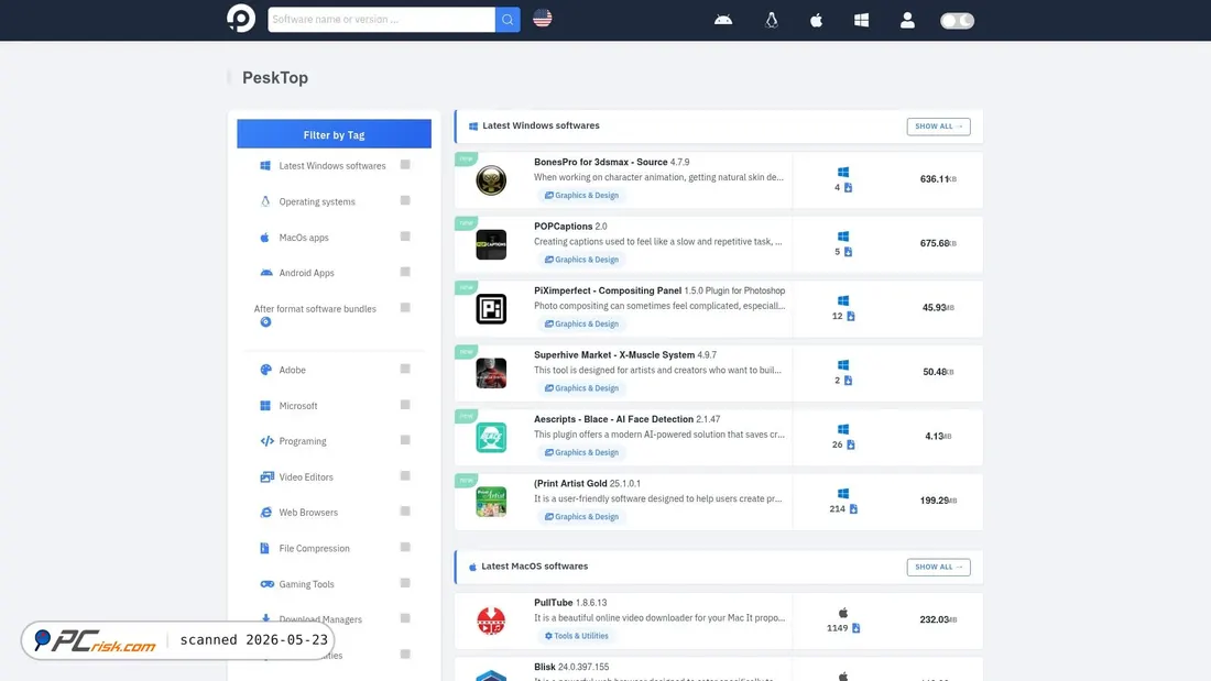 Screenshot of pesktop.com