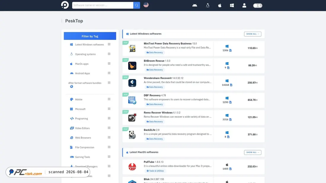 Screenshot di pesktop.com
