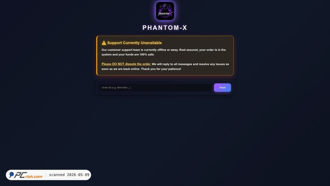 Screenshot von phantom-x-tracking.com