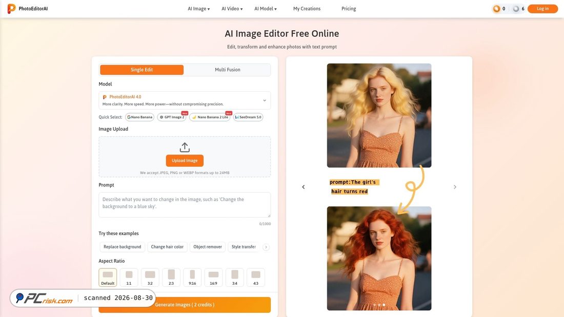 Screenshot von photoeditorai.io