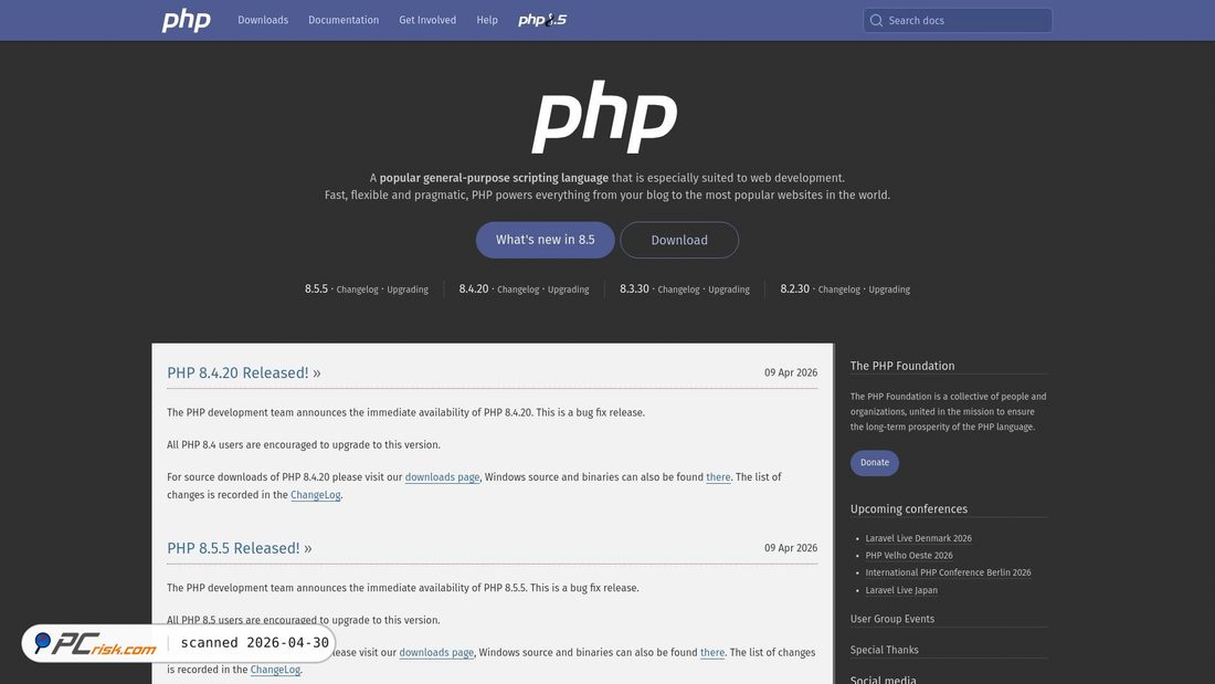 Screenshot von php.net