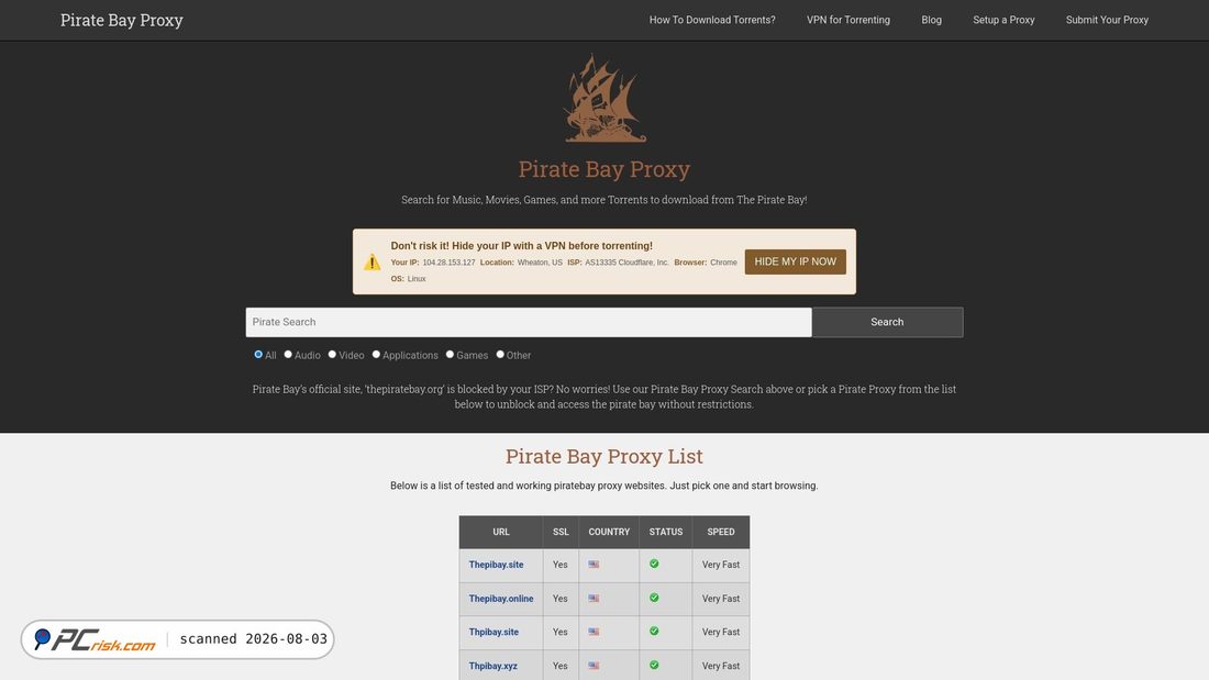 Screenshot of piratebayproxy.net