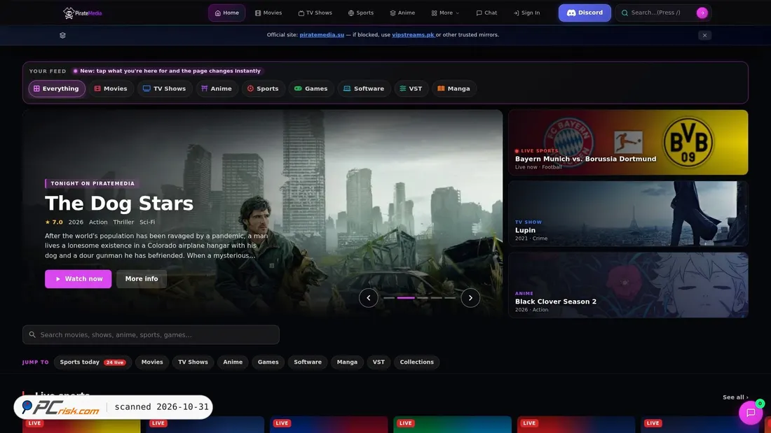 Screenshot di piratemedia.pk