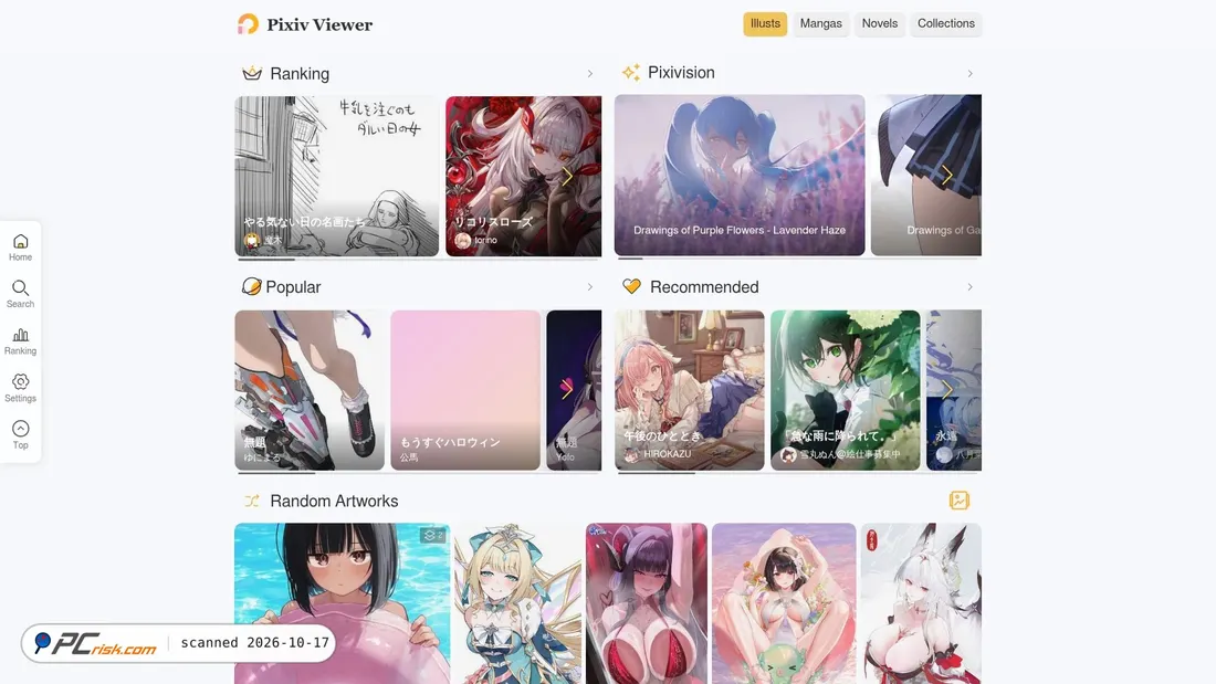 Captura de ecrã de pixiv.pictures