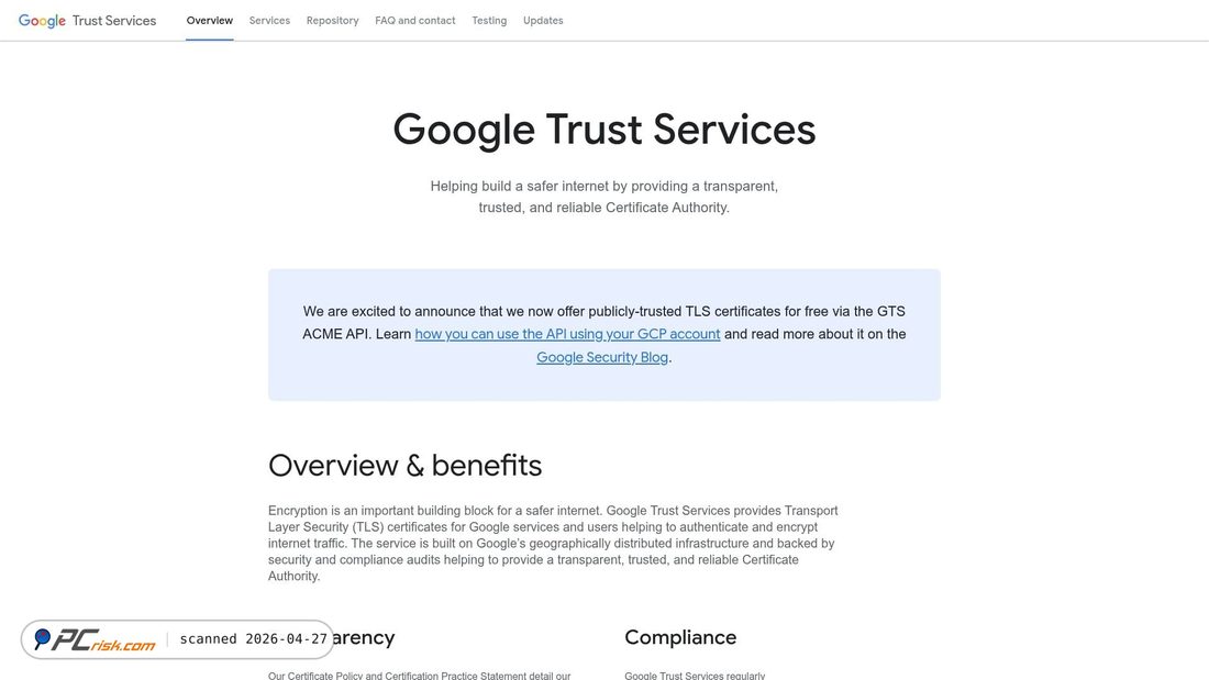 Screenshot van pki.goog