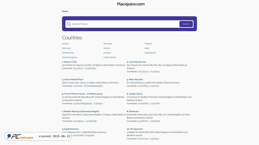 Screenshot di placejuice.com