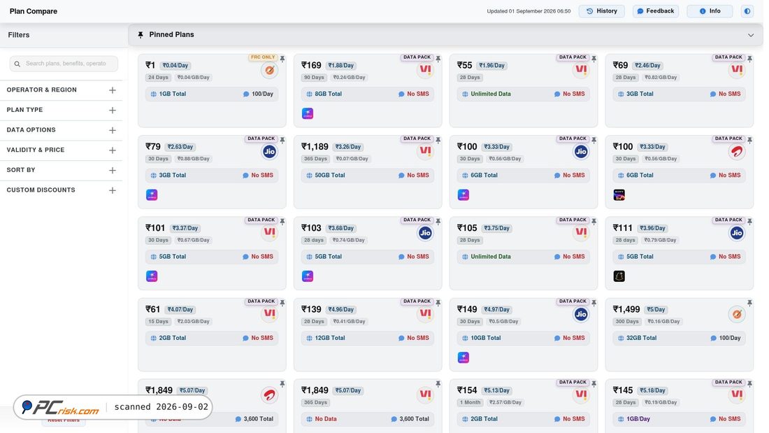 Screenshot von plancompare.in
