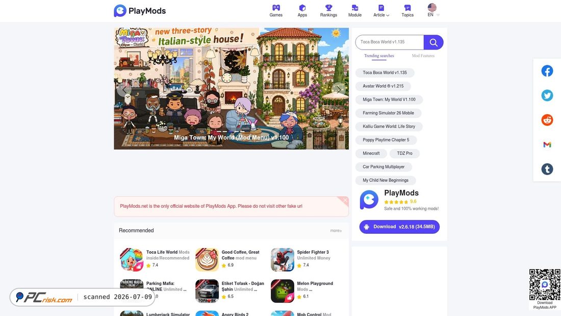 Screenshot of playmods.net