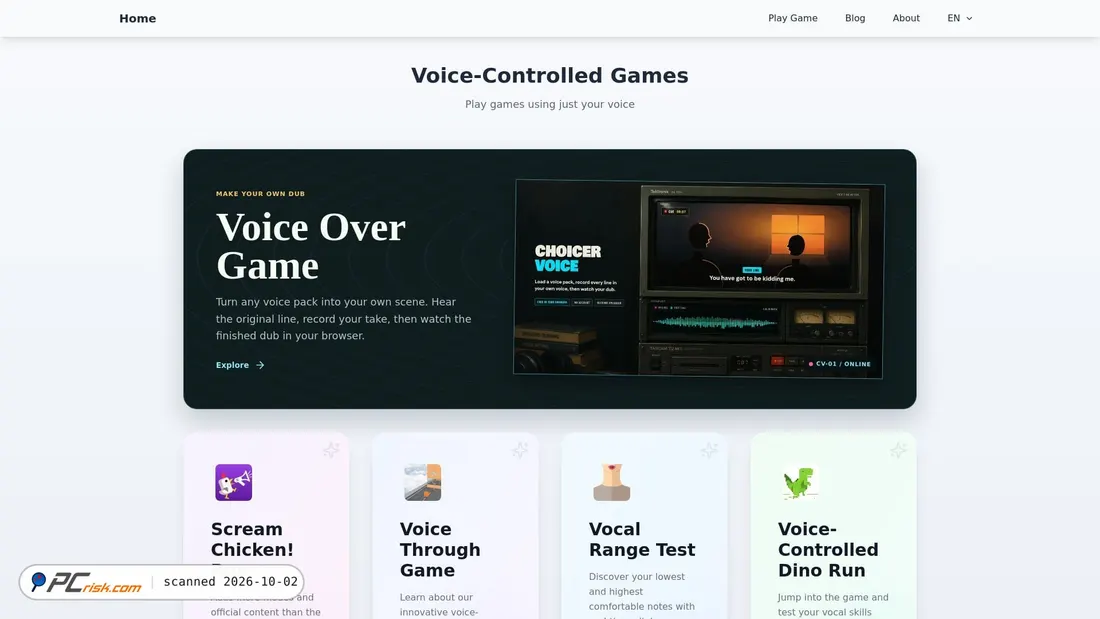 Captura de ecrã de playvoicegames.com