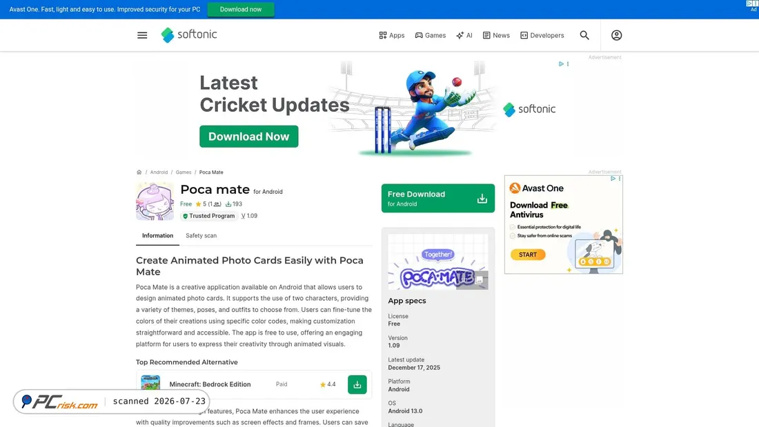 Screenshot of poca-mate.en.softonic.com