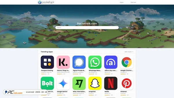 Captura de ecrã de pocketapk.com