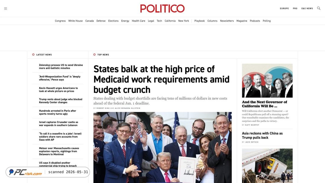Screenshot of politico.com