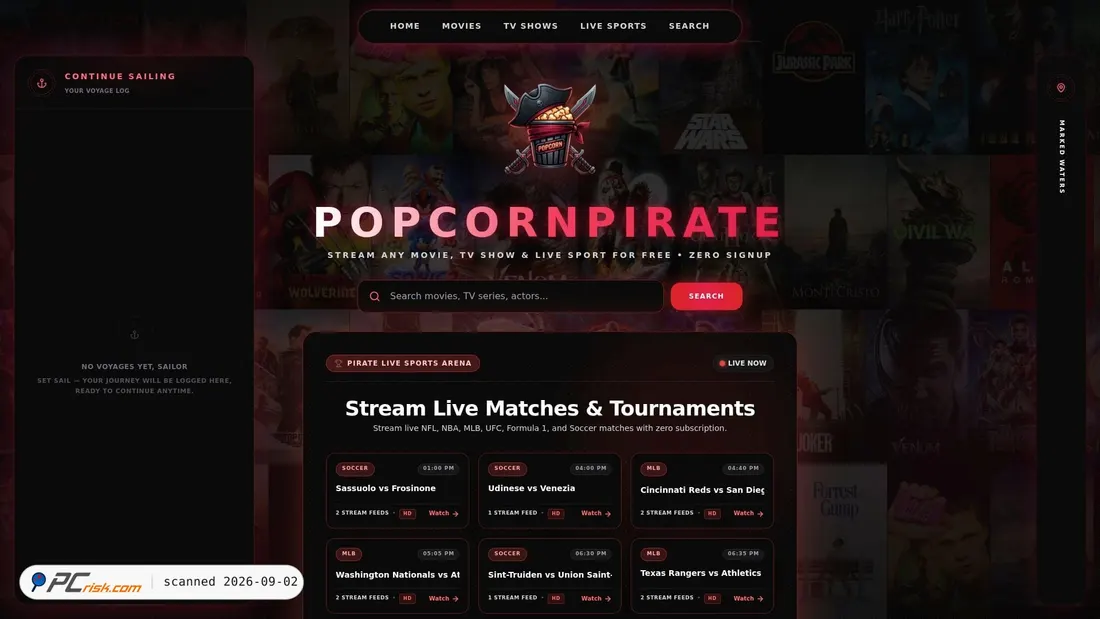 Captura de pantalla de popcorn-pirate.com
