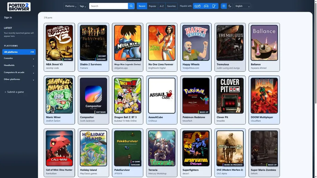 Screenshot van ported2browser.com