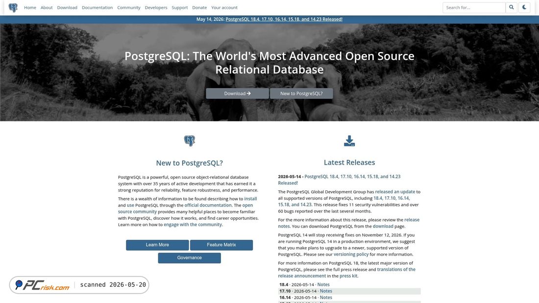 Screenshot of postgresql.org