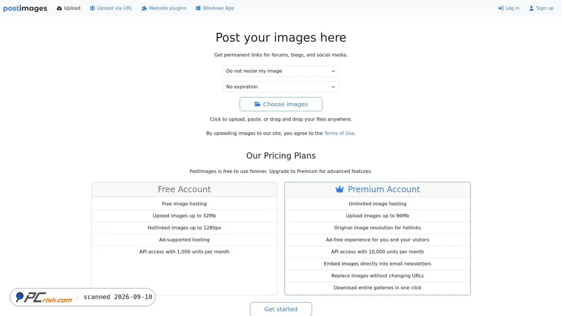 Screenshot of postimages.org