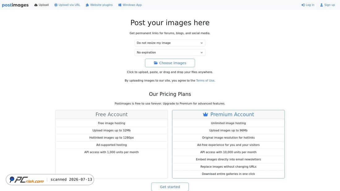 Screenshot of postimg.cc