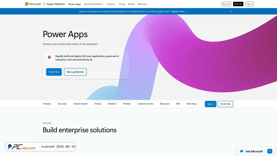 Screenshot di powerapps.com