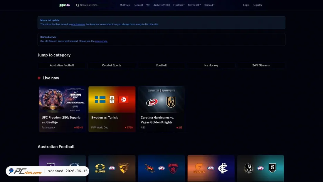 Screenshot of ppv.to