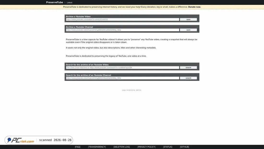 Screenshot of preservetube.com