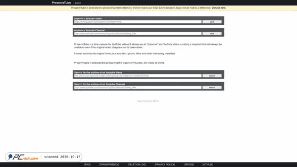 Capture d’écran de preservetube.com