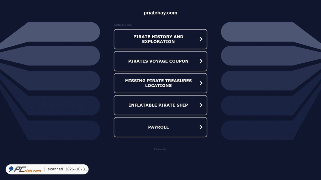 Captura de ecrã de priatebay.com