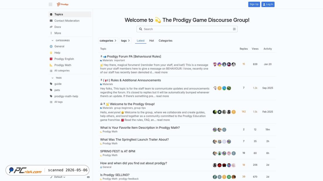 Screenshot of prodigy-game.discourse.group