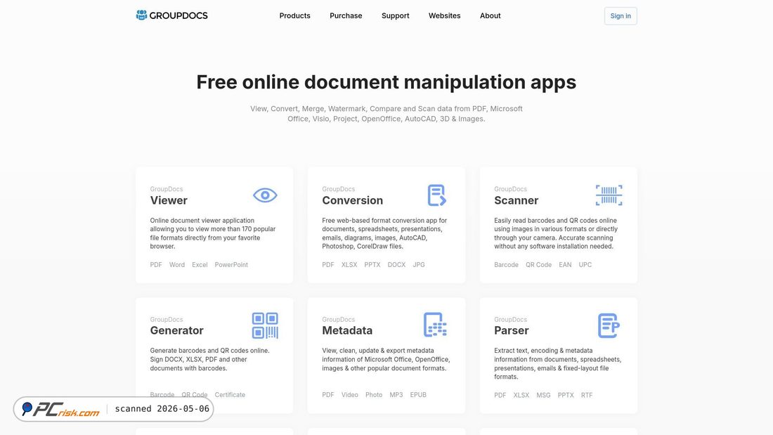 Screenshot of products.groupdocs.app