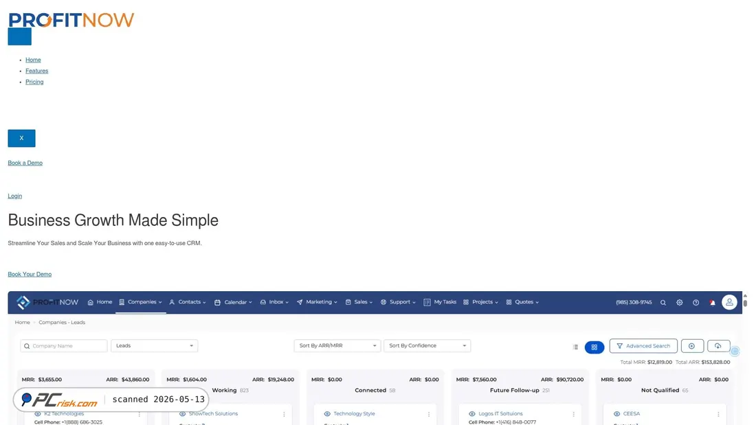 Screenshot von profitnow.io