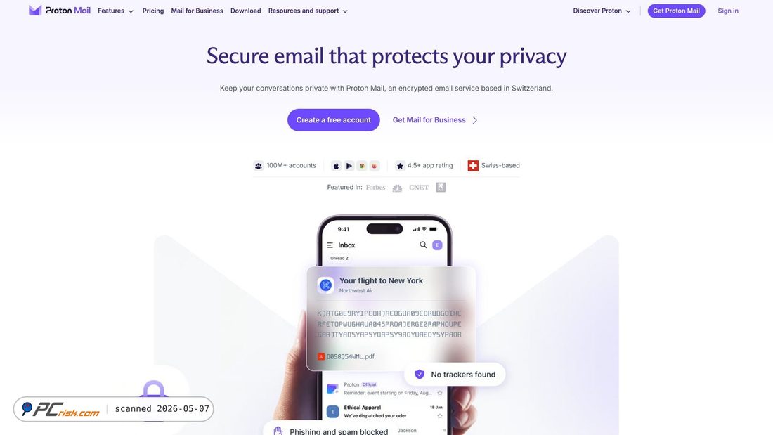 Screenshot van protonmail.com