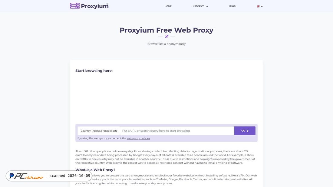 Captura de ecrã de proxyium.com